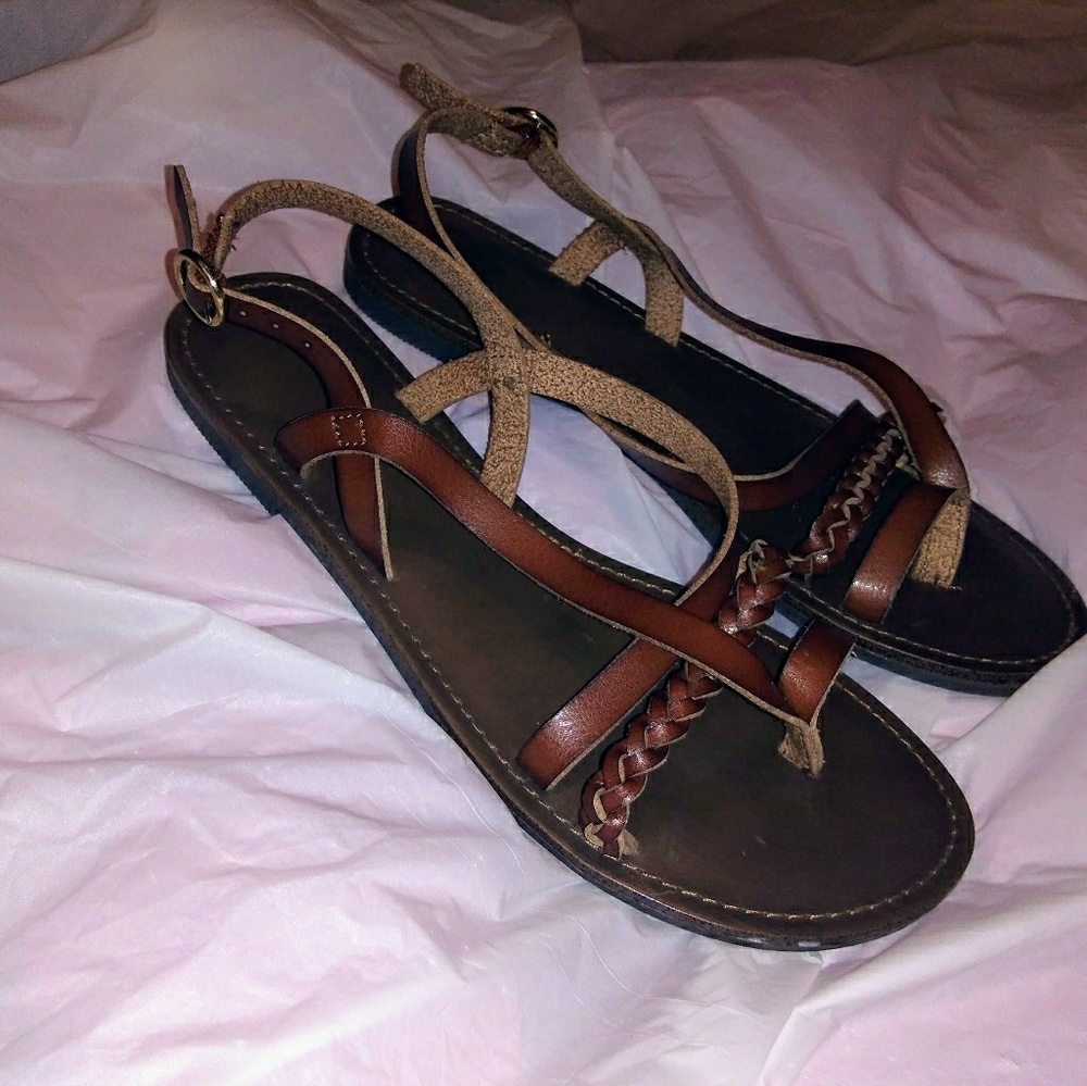 Faded Glory Brown Leather Sandals Size 8.5